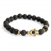 3 x Gemstone Bracelets - Gold Hamsa/Lava Stone - Click Image to Close